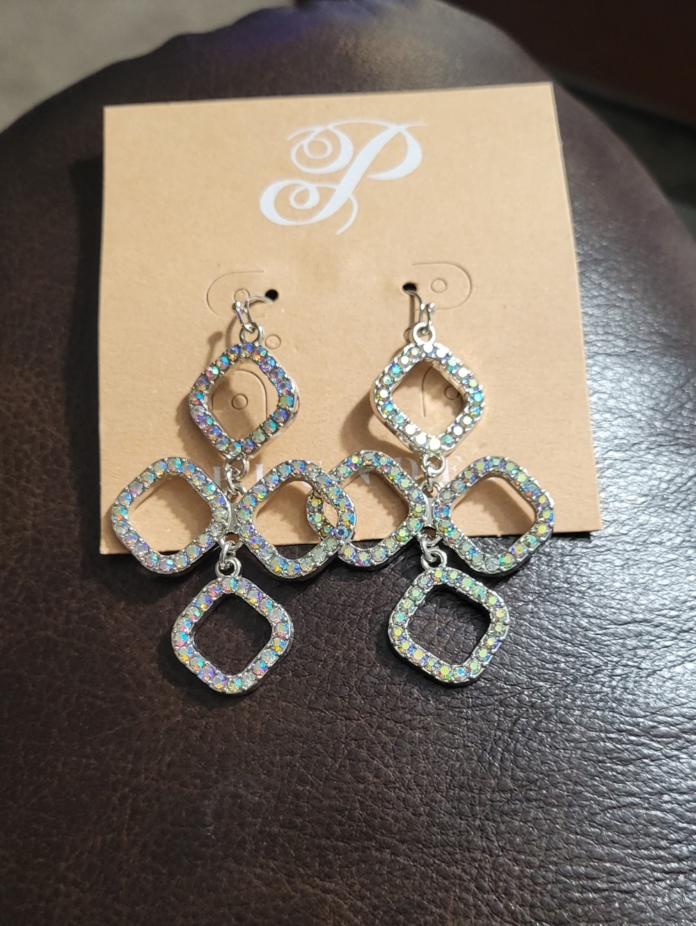 Plunder Emma Marie Geometric Squares. Irredescent Dangles.
